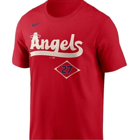 Nike‎ MikeTrout 27 Angels Nike 2022 T-Shirt - Red SZ L NWT IN PACKAGING - Picture 2 of 5
